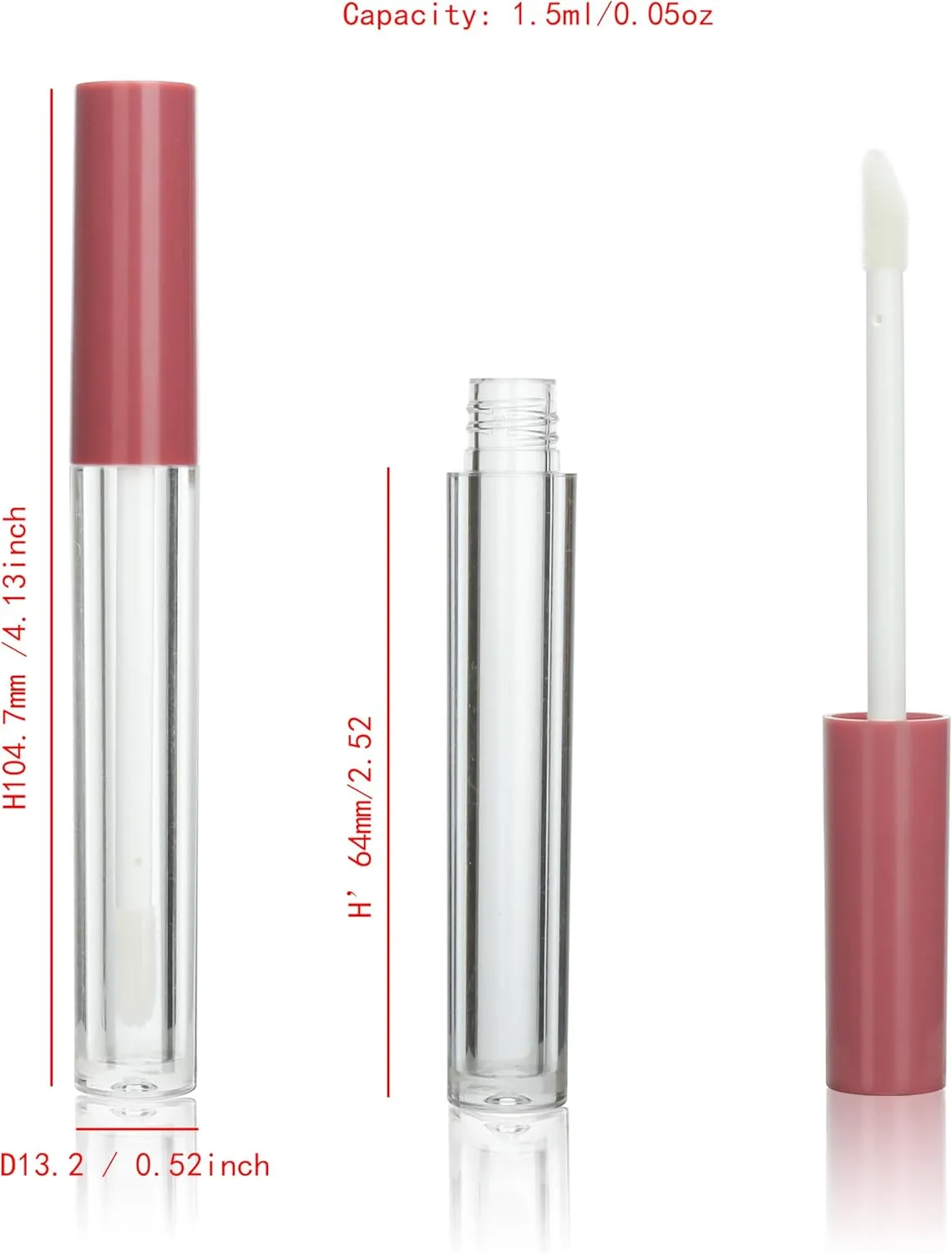 COSIDEA 50pcs Empty Round 1.5ml slim Pink lip gloss tubes with wand mini small size lipgloss tube containers in bulk