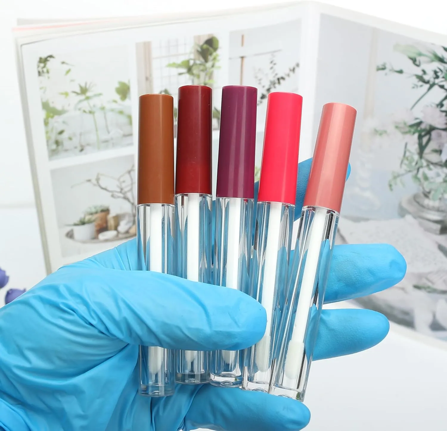 COSIDEA 50pcs Empty Round 1.5ml slim Pink lip gloss tubes with wand mini small size lipgloss tube containers in bulk