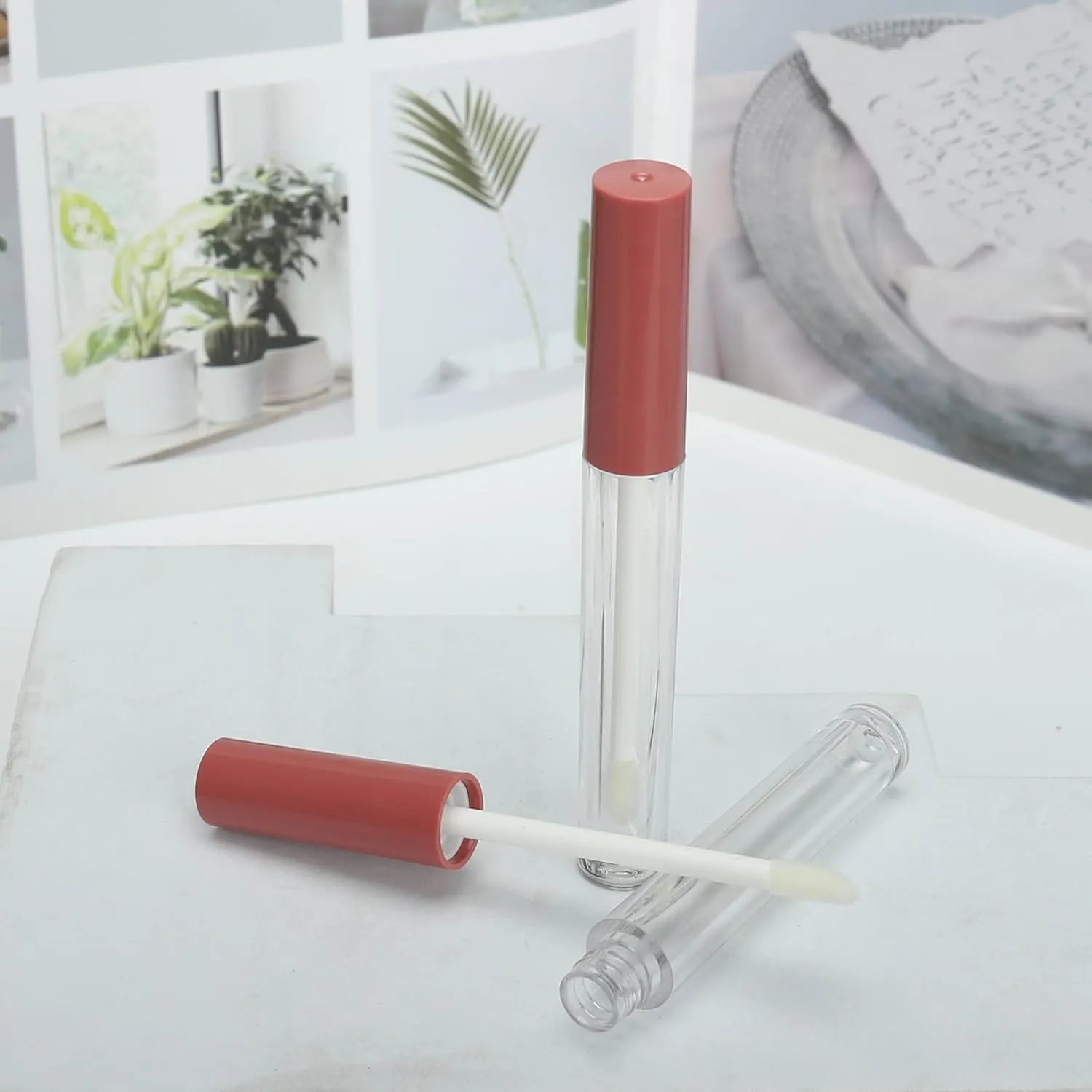 COSIDEA 50pcs Empty Round 1.5ml slim Pink lip gloss tubes with wand mini small size lipgloss tube containers in bulk