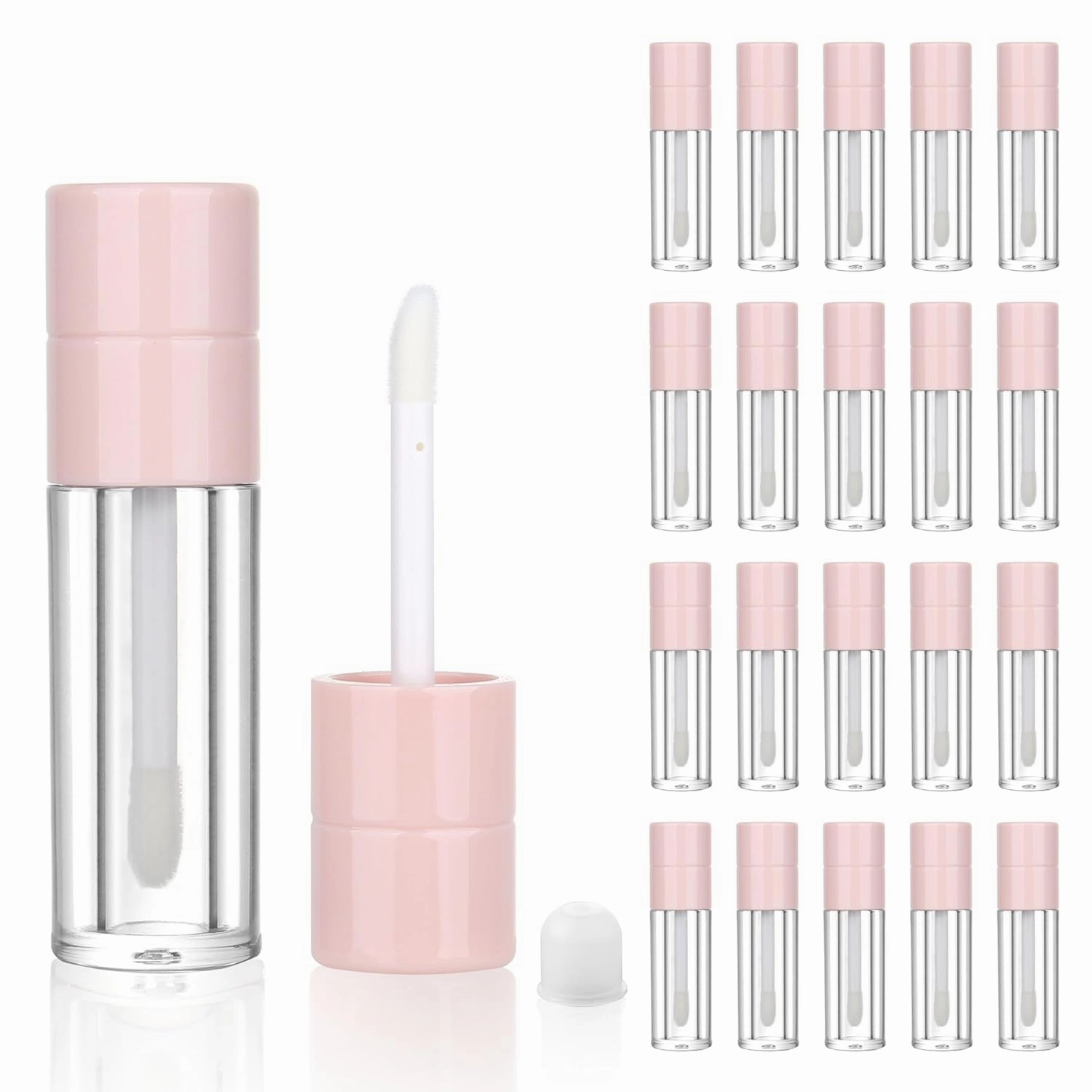 COSIDEA 20pcs Round 4ml 0.13oz Pink Empty lip gloss tubes with wand Lipgloss tube containers for lip oil packing