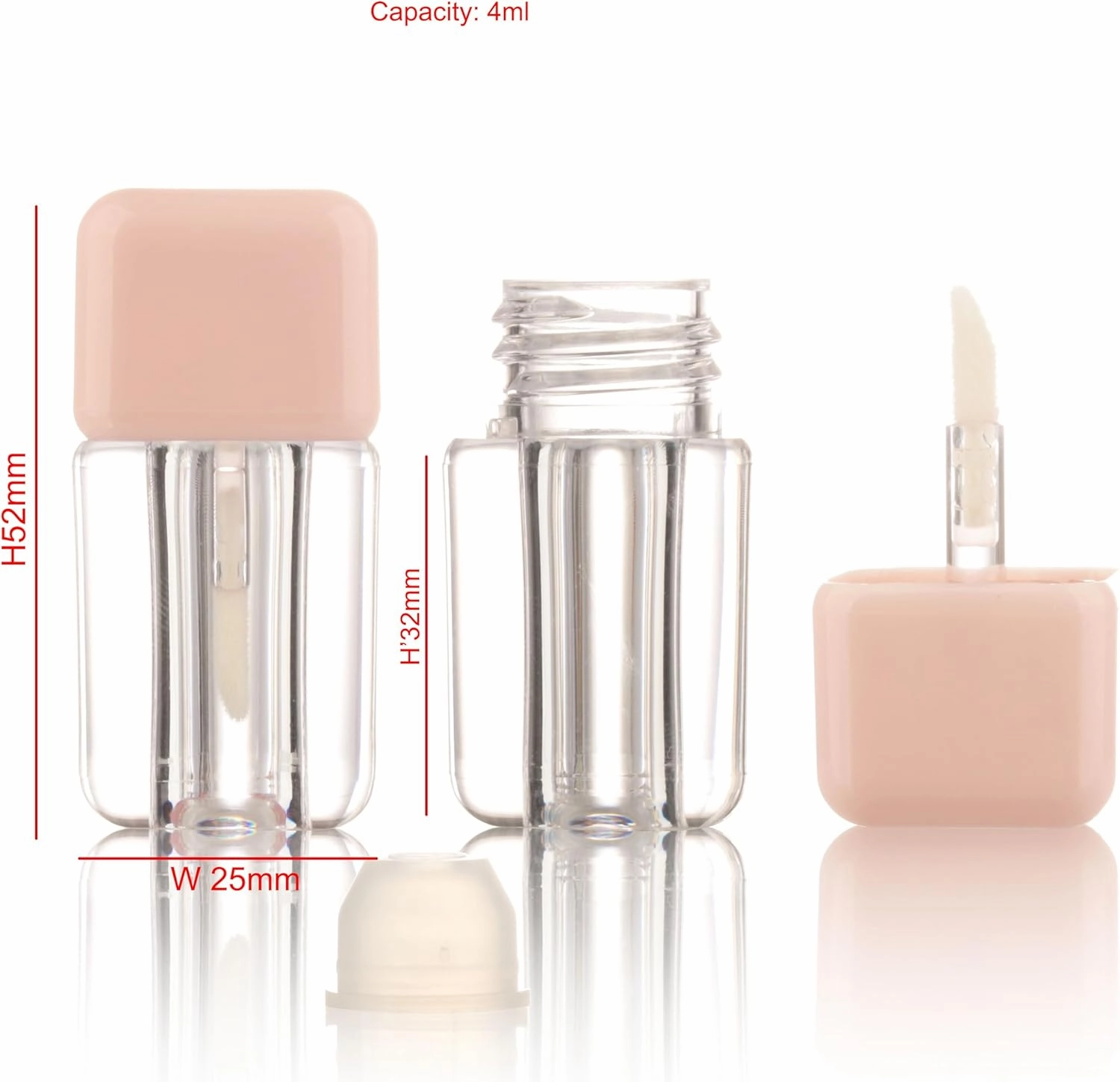 COSIDEA 25PCS Empty Pink Mini Square Lip Gloss Tubes 4ml 0.13 OZ lipgloss Tube with Wand Applicator for Lip oil tint bottles container