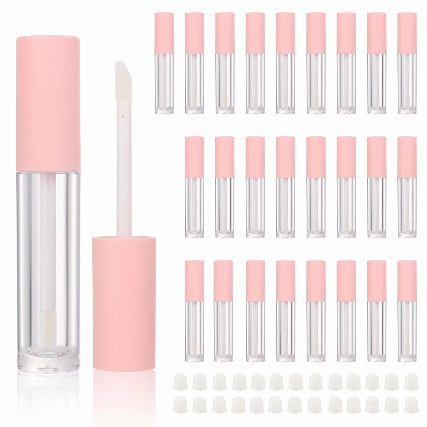 COSIDEA 26pcs 4ml Round empty lip gloss tubes bulk with wand Pink lipgloss bottle containers round