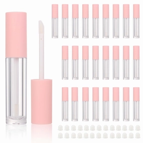 COSIDEA 26pcs 4ml Round empty lip gloss tubes bulk with wand Pink lipgloss bottle containers round