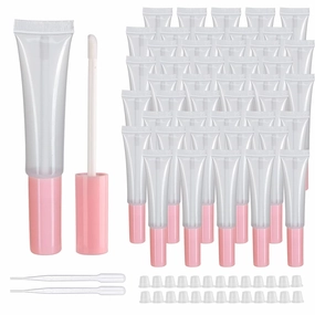 COSIDEA 50 pack Empty Pink 15ml Squeeze lip gloss tubes with wand 0.5oz soft lipgloss container chapstick containers empty tube