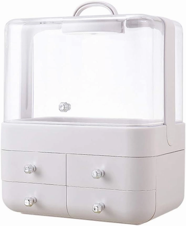 Cosmetic Storage with Dustproof Lid, Large Makeup Organizer, Display Boxes with Drawers for Vanity, 4 Drawers Fits Lipsticks Makeup Brushes Perfume,Pink (Gold)(Pink) (Silver)