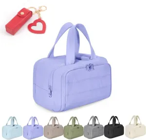 Curetoaway Large Capacity Wide-Open Travel Cosmetic Bag,Cureaway Travel Cosmetic Bag,4-in-1 Puffy Multi-functional Toiletry Bags,Curetoaway Toiletry Bags for Women with Divider and Handle (Purple)