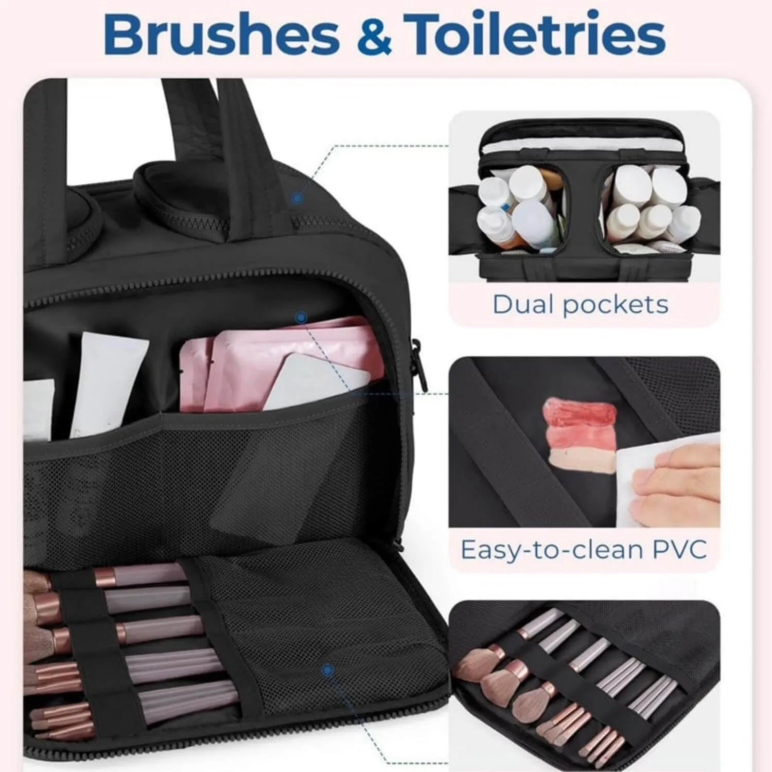 Curetoaway Large Capacity Wide-Open Travel Cosmetic Bag,Cureaway Travel Cosmetic Bag,4-in-1 Puffy Multi-functional Toiletry Bags,Curetoaway Toiletry Bags for Women with Divider and Handle (Purple)