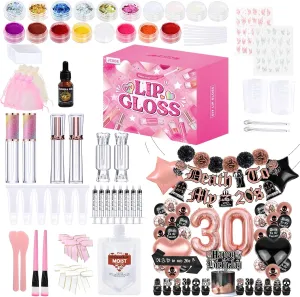 Death to My 20s Decorations, 30th Birthday Decorations for Her Black and Rose Gold, JCOOS Lip Gloss Making Kit, Lip Gloss Set for Teens Lip Kit Fun DIY Lipgloss Making Kit, Lip Gloss Kit for Girls