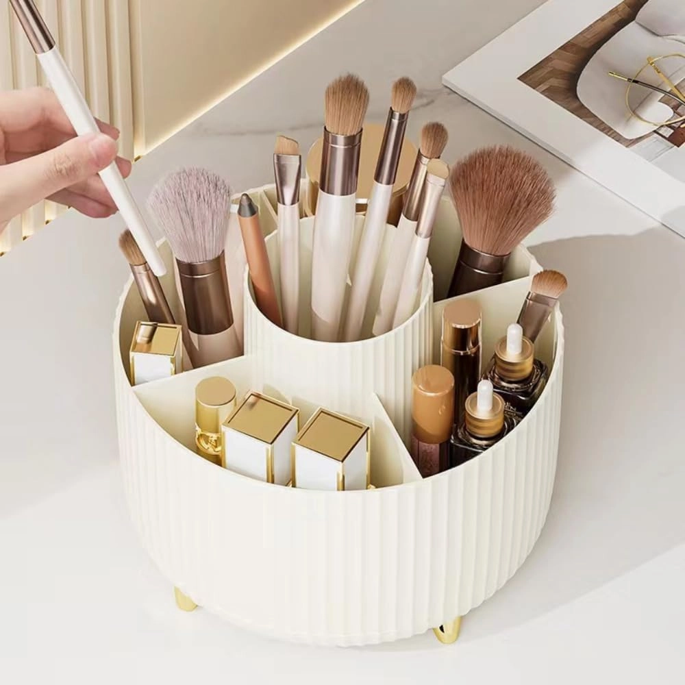 Desktop Rotating Storage Pen Holder Cosmetic Brush Rack Table Dressing Eye Shadow Lipstick Box Organizer (Orange)