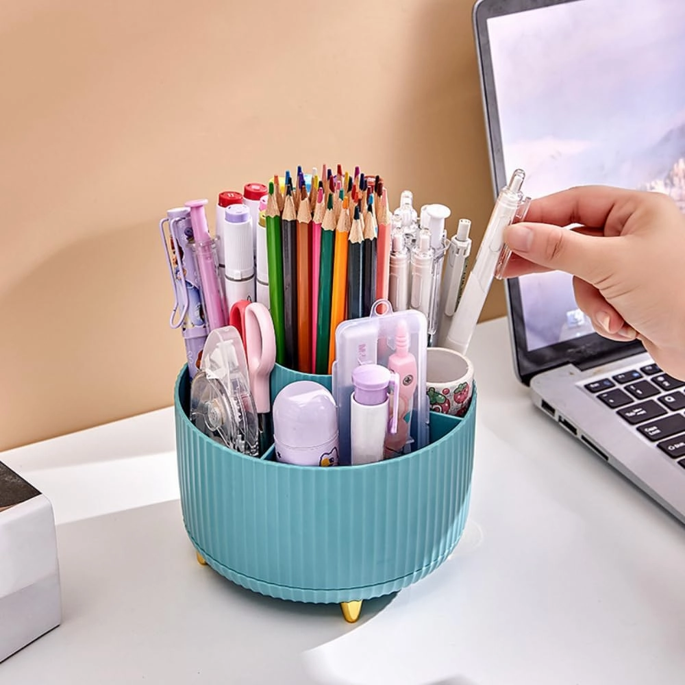 Desktop Rotating Storage Pen Holder Cosmetic Brush Rack Table Dressing Eye Shadow Lipstick Box Organizer (Orange)
