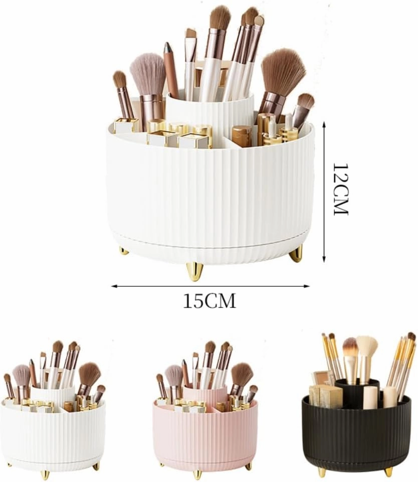 Desktop Rotating Storage Pen Holder Cosmetic Brush Rack Table Dressing Eye Shadow Lipstick Box Organizer (Orange)