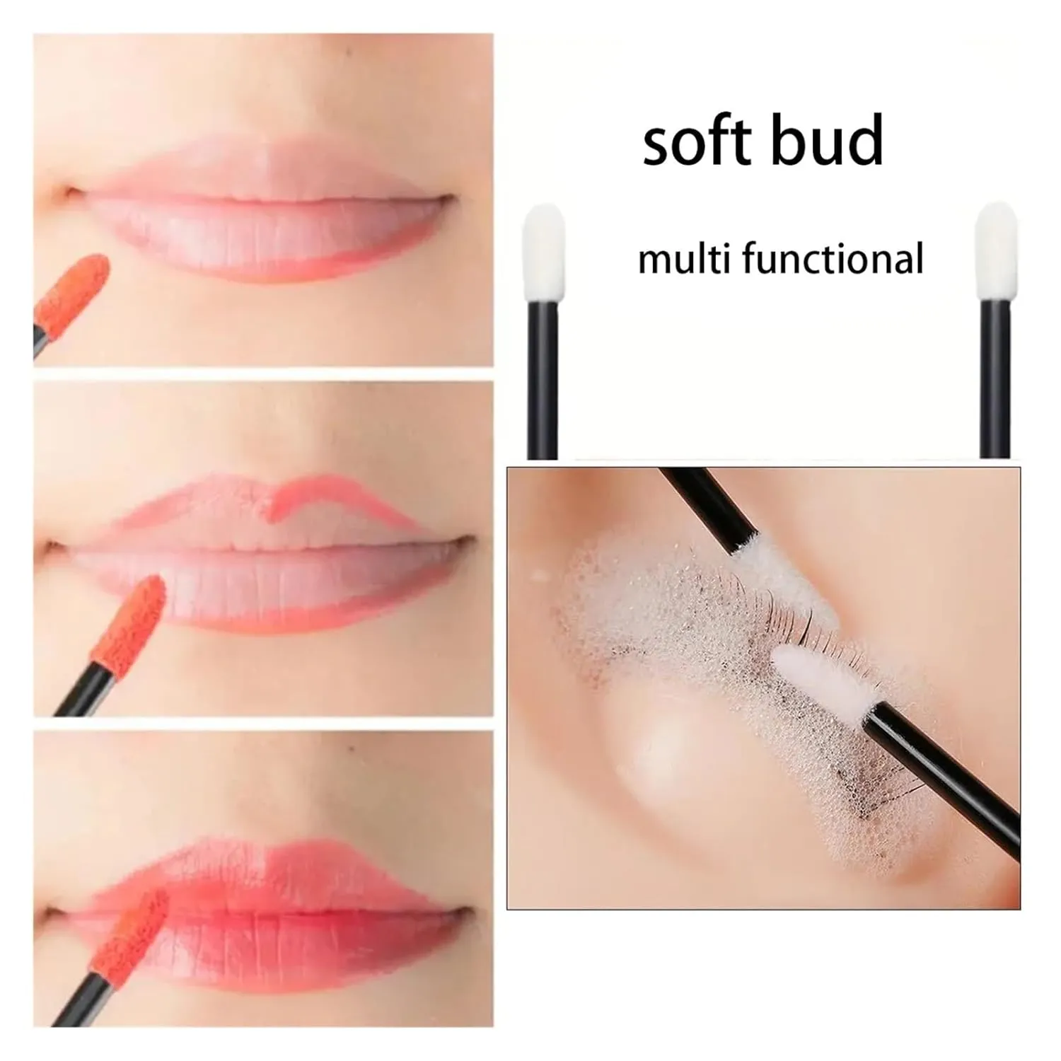 Disposable Lip Brushes Eyelash Mascara Wands 2 In 1 Bundle Sale Lipstick Cotton Swab Lipgloss Brush Makeup Tools Applicators(100pcs glitter pink)