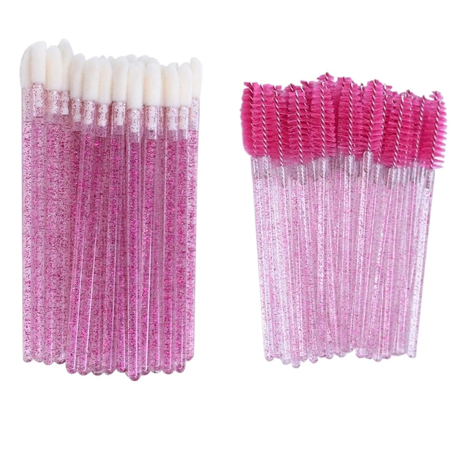 Disposable Lip Brushes Eyelash Mascara Wands 2 In 1 Bundle Sale Lipstick Cotton Swab Lipgloss Brush Makeup Tools Applicators(100pcs glitter pink)
