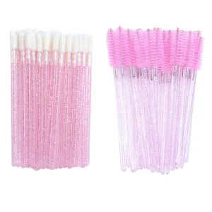Disposable Lip Brushes Eyelash Mascara Wands 2 In 1 Bundle Sale Lipstick Cotton Swab Lipgloss Brush Makeup Tools Applicators(100pcs glitter pink)