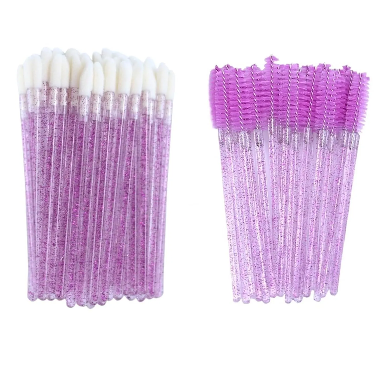 Disposable Lip Brushes Eyelash Mascara Wands 2 In 1 Bundle Sale Lipstick Cotton Swab Lipgloss Brush Makeup Tools Applicators(100pcs glitter pink)