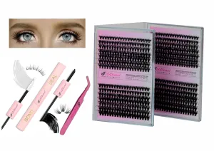 DIY Lash Extension Kit 280pcs AsEternal Individual D Curl Eyelash Extension Kit 30D 40D 9-16mm Mix Lash Clusters with Lash Bond and Seal and Lash Applicator Tool for Self Application at Home, Natural