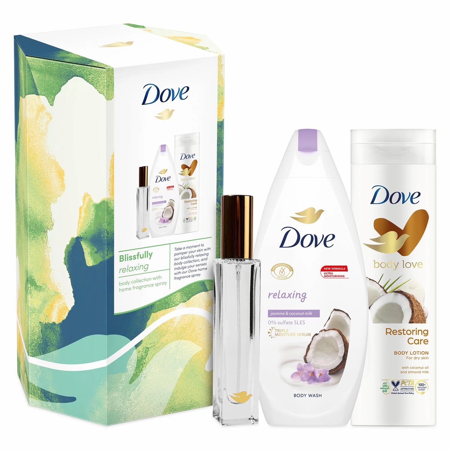 Dove Blissfully Relaxing Body Collection Gift Set with Room Fragrance Spray