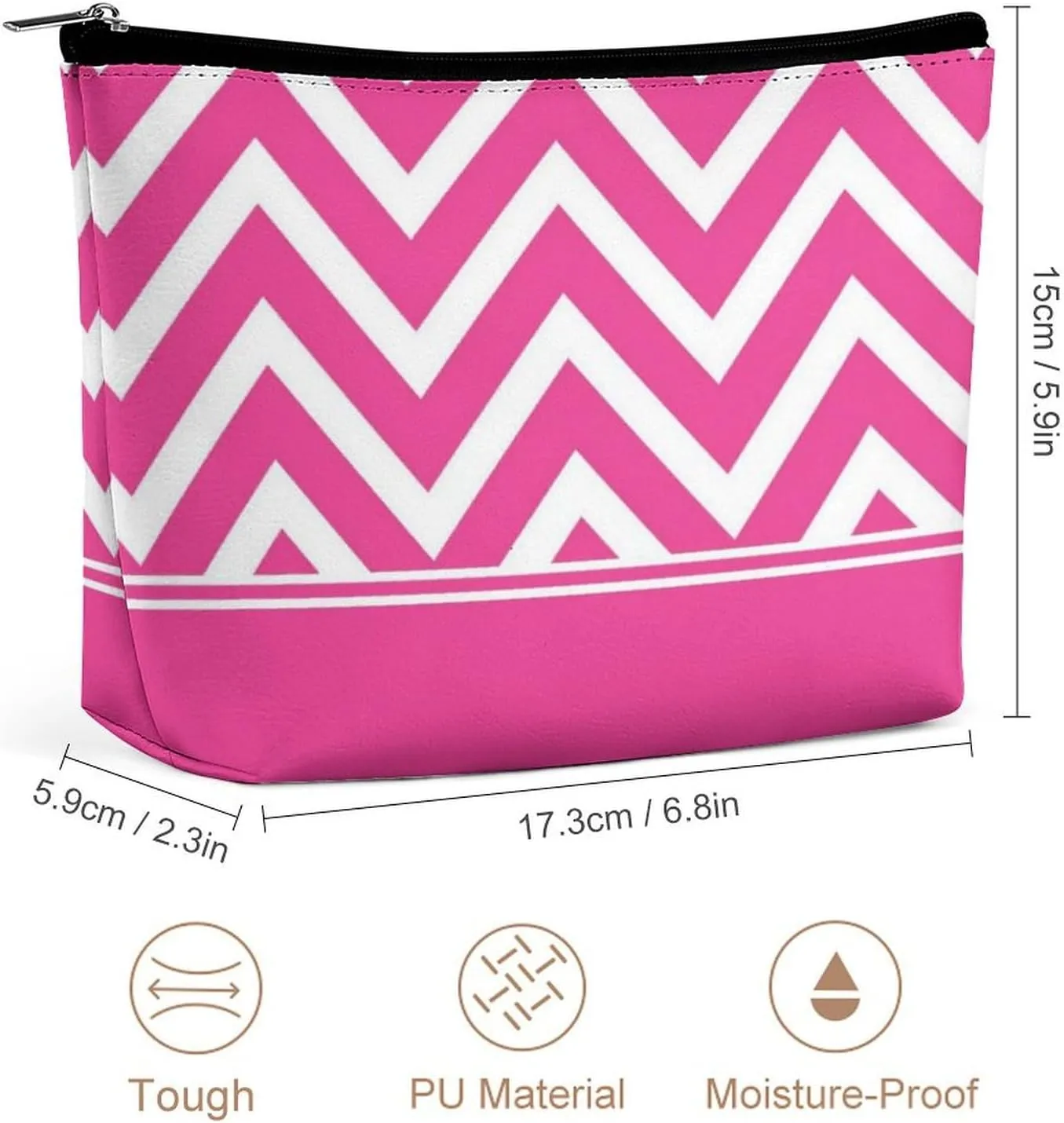 Elegant Makeup Bag, Elegant Pink Chevron Pattern Cosmetic Bag Large Capacity Pouch Portable Organizer for Men & Women