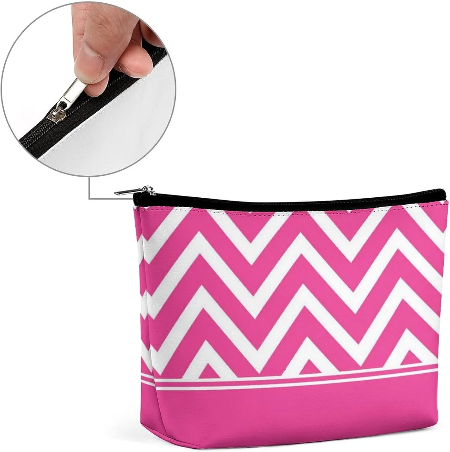 Elegant Makeup Bag, Elegant Pink Chevron Pattern Cosmetic Bag Large Capacity Pouch Portable Organizer for Men & Women