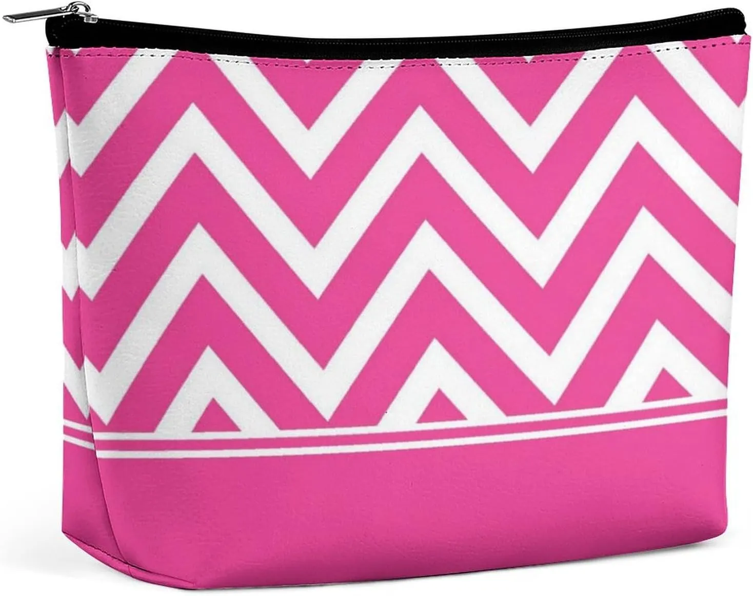 Elegant Makeup Bag, Elegant Pink Chevron Pattern Cosmetic Bag Large Capacity Pouch Portable Organizer for Men & Women