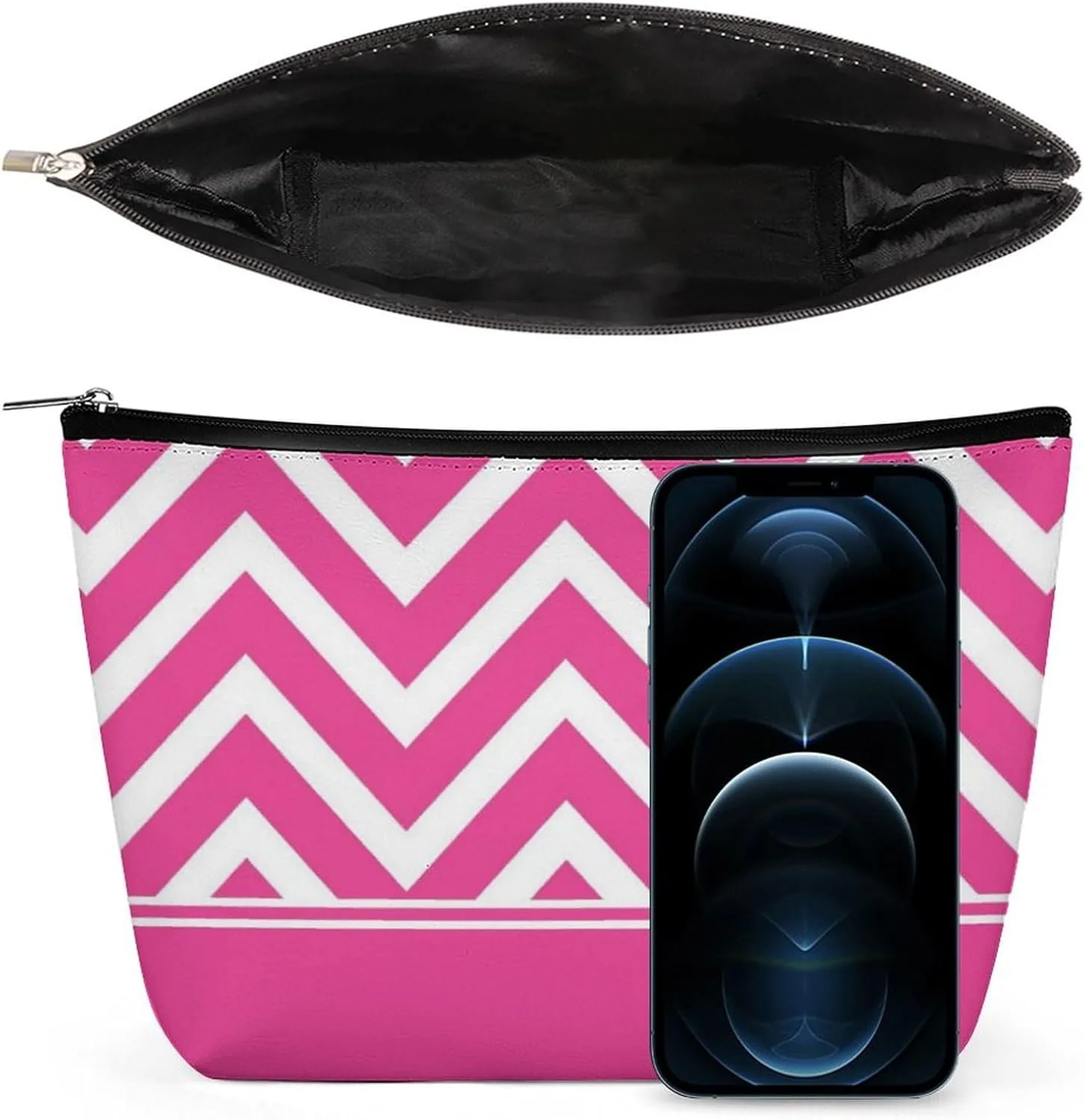 Elegant Makeup Bag, Elegant Pink Chevron Pattern Cosmetic Bag Large Capacity Pouch Portable Organizer for Men & Women