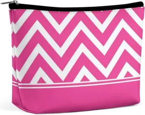 Elegant Makeup Bag, Elegant Pink Chevron Pattern Cosmetic Bag Large Capacity Pouch Portable Organizer for Men & Women