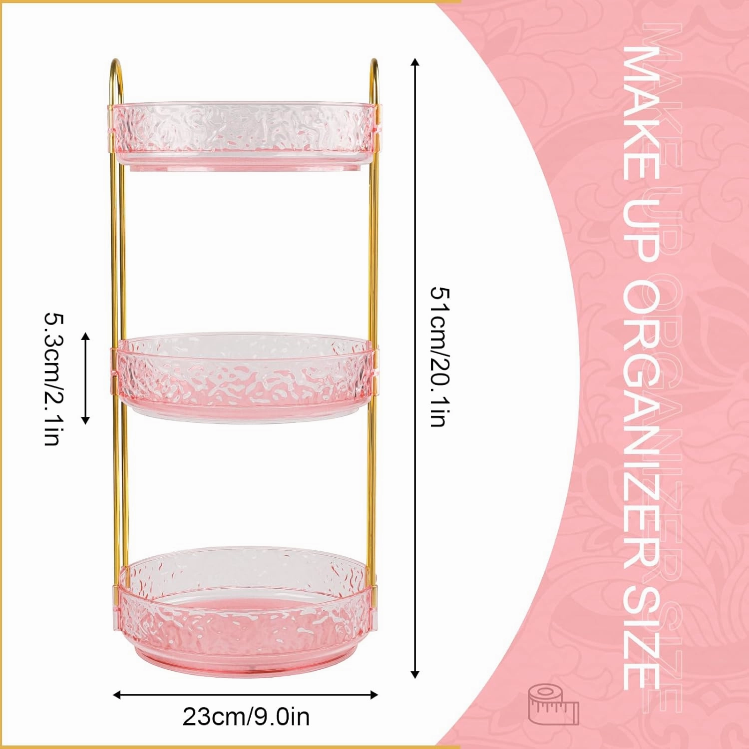 Fangoo 3 Tiers Pink Rotating Makeup Organizer for Vanity, 360 Spinning Skincare Organizers for Dresser Perfume Organizer Large Skincare Make Up Storage Cosmetic Organizer for Bathroom Countertop