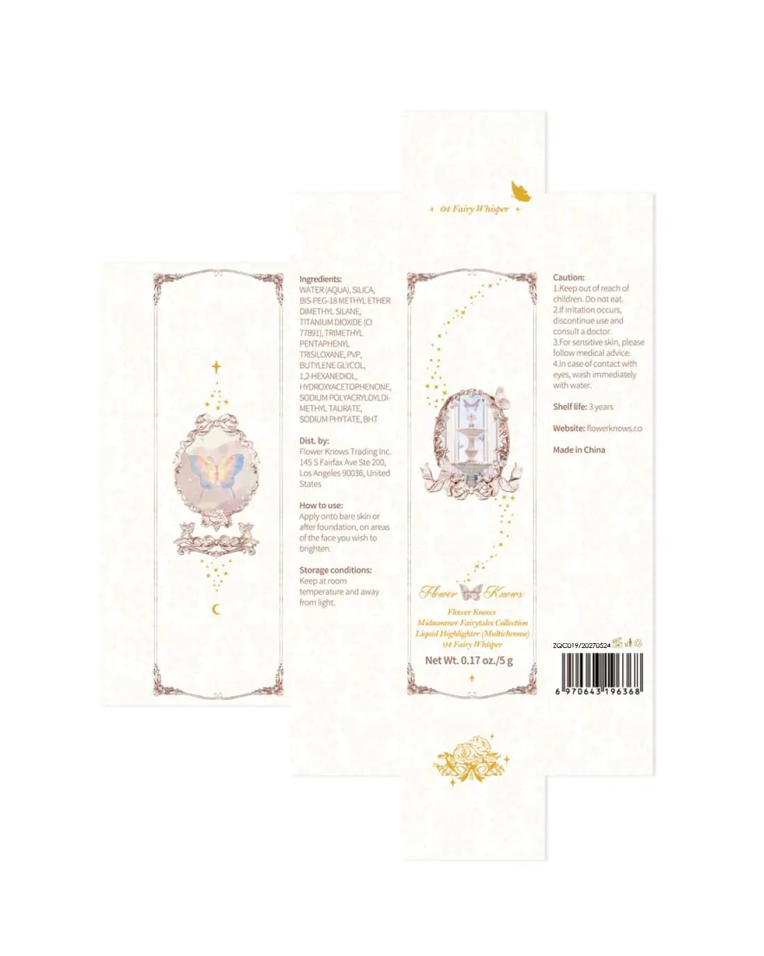Flower Knows Midsummer Fairytales Liquid Highlighter(Multichrome),Highlighter Makeup,Pearlescent Face & Body Illuminator,Blendable & Long-lasting face Highlighter for All Skin Tones(04 Fairy Whisper)