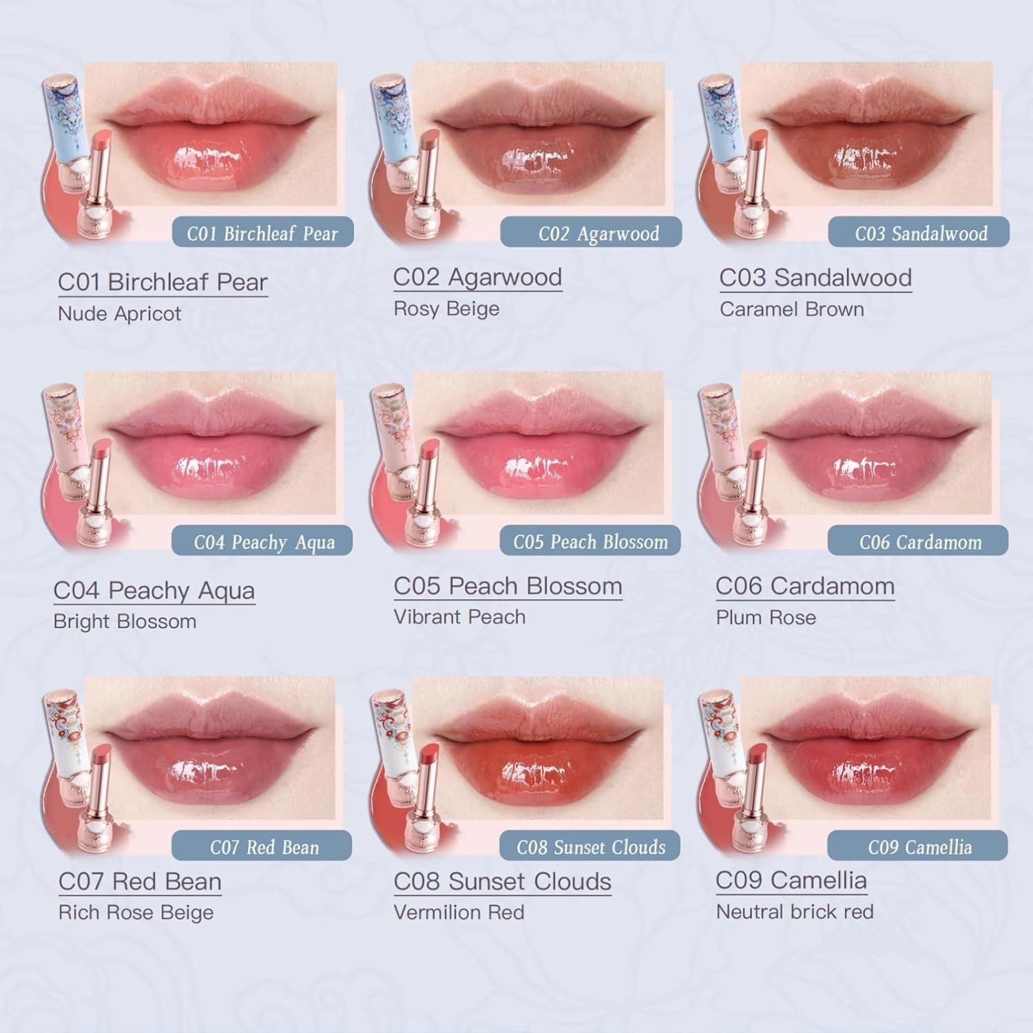 Flower Knows Butterfly Cloud Collar Glossy Lipstick,Hydrating Solid Lip Gloss,Moisturizing Pink Tinted Lip Balm,Long Lasting Lip Gloss in Balm for Girls&Women,Vegan & Cruelty-Free(C05 Peach Blossom)