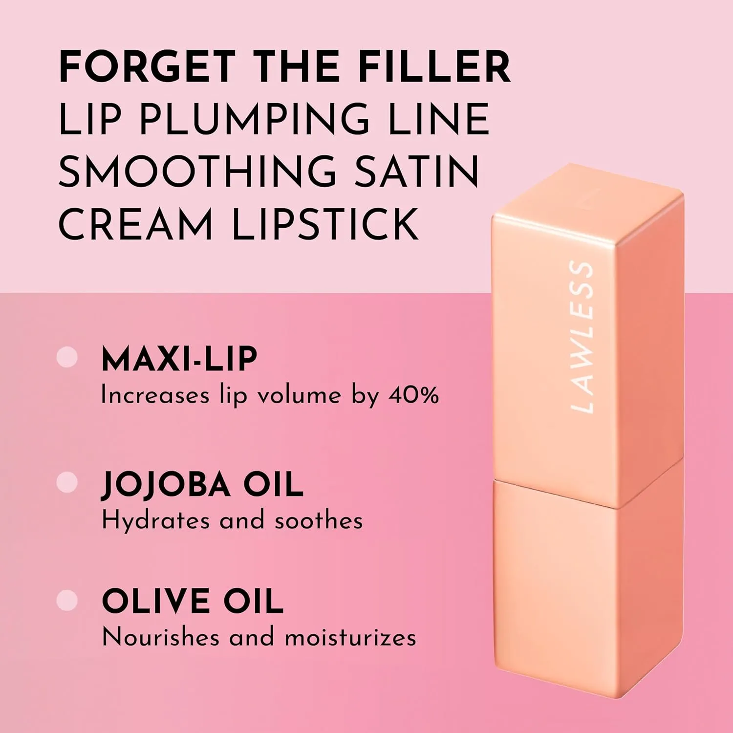 Forget the Filler Lip-Plumping Line-Smoothing Satin Cream Lipstick, Wedding Day, Pink, 0.1 Ounce