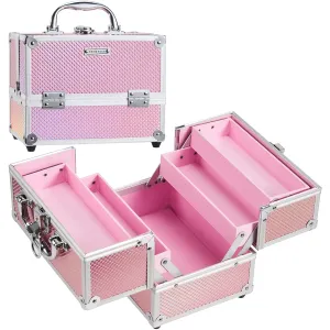 FRENESSA Makeup Train Case Portable Makeup Case Organizer Cosmetic Box Make Up Box Makeup Organizer Cosmetic Storage Cases with Locking Nail Kit Organizer Travel Case Mermaid Pink