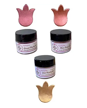 GARNET/ROSE PINK GOLD/COPPERED HIGHLIGHTER DUST SET (3 colors) 4 grams each container,highlighter, metallic By Oh! Sweet Art