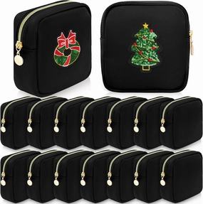 Giesiery 16 Pcs Preppy Makeup Bag Bulk Black Mini Nylon Cosmetic Bag Blank DIY Craft Zipper Pouches for Makeup Cosmetic Toiletry Stationary Storage Purse Preppy Party Favors