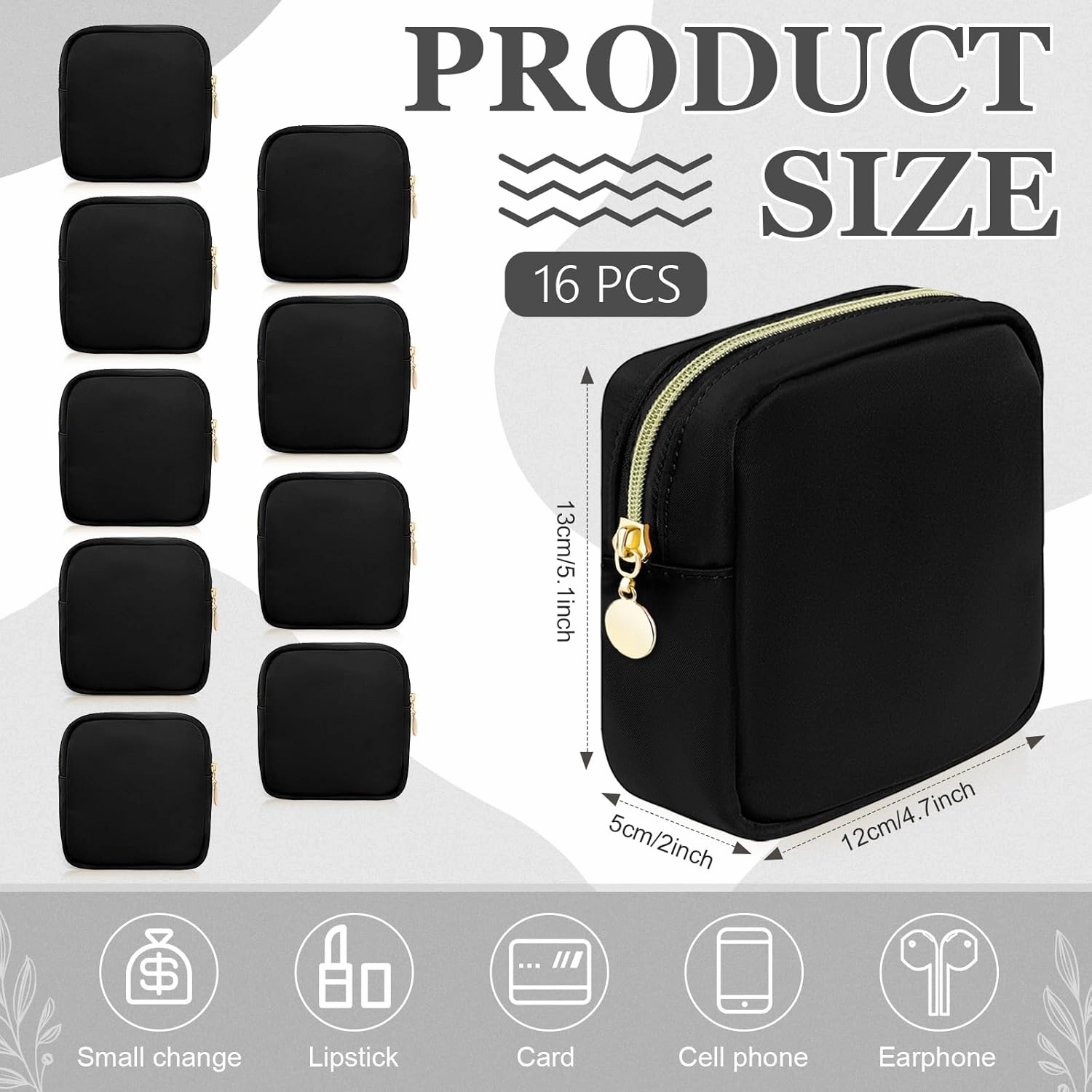 Giesiery 16 Pcs Preppy Makeup Bag Bulk Black Mini Nylon Cosmetic Bag Blank DIY Craft Zipper Pouches for Makeup Cosmetic Toiletry Stationary Storage Purse Preppy Party Favors
