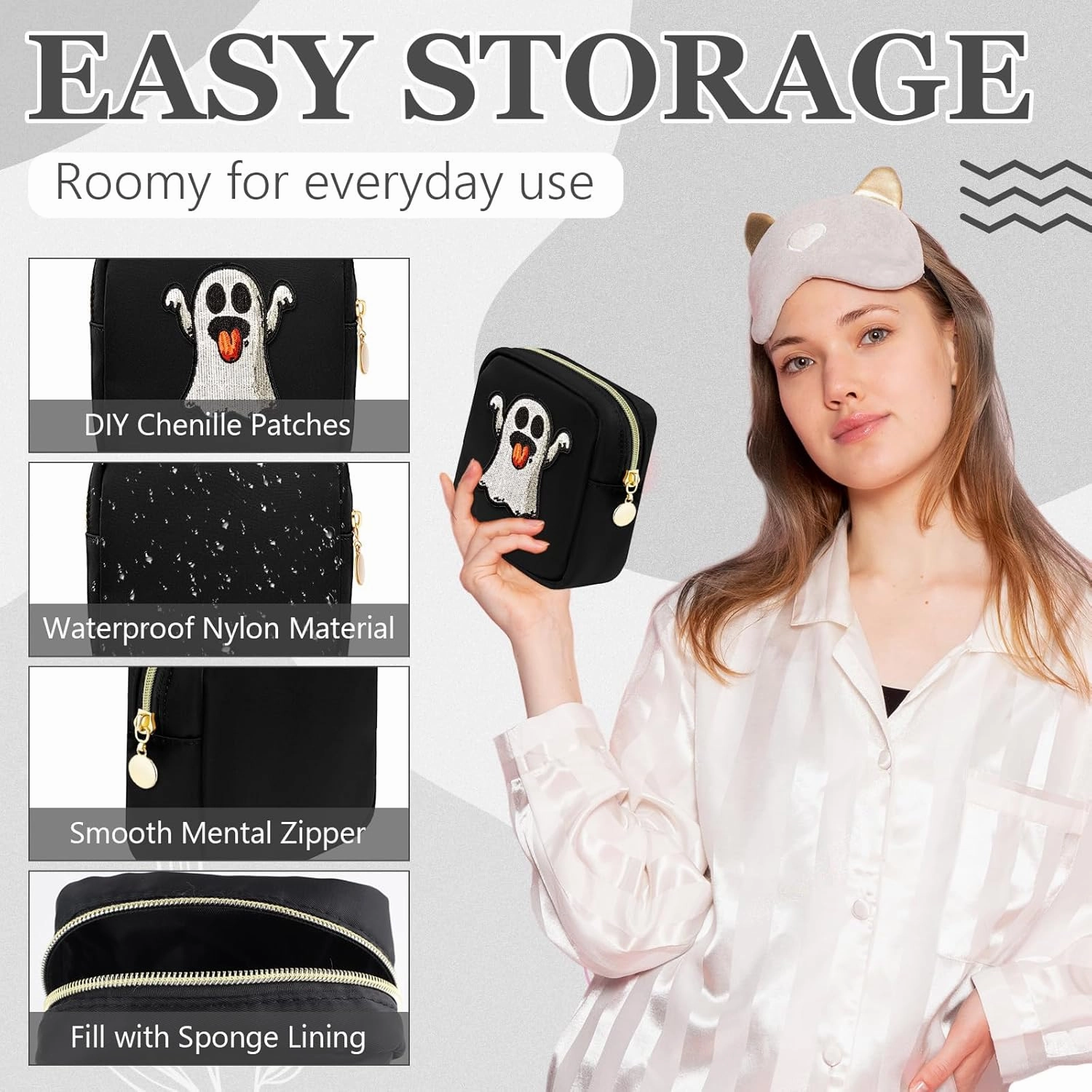 Giesiery 16 Pcs Preppy Makeup Bag Bulk Black Mini Nylon Cosmetic Bag Blank DIY Craft Zipper Pouches for Makeup Cosmetic Toiletry Stationary Storage Purse Preppy Party Favors