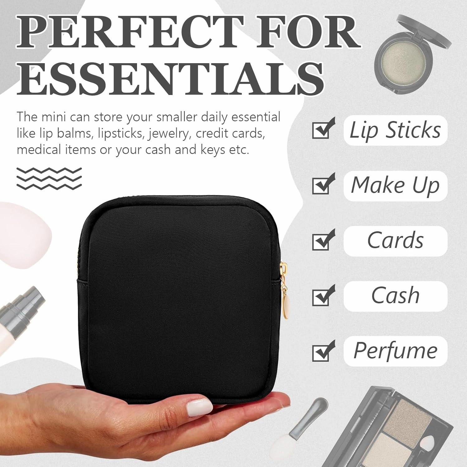 Giesiery 16 Pcs Preppy Makeup Bag Bulk Black Mini Nylon Cosmetic Bag Blank DIY Craft Zipper Pouches for Makeup Cosmetic Toiletry Stationary Storage Purse Preppy Party Favors