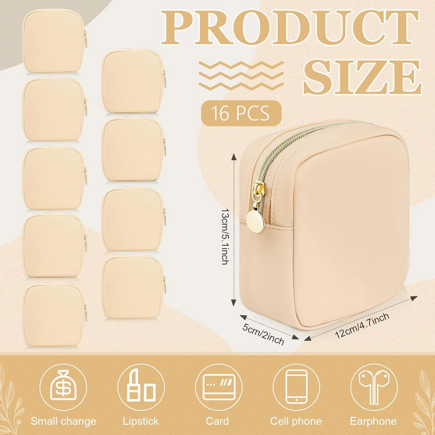 Giesiery 16 Pcs Preppy Makeup Bag Bulk Mini Nylon Cosmetic Bag Blank DIY Craft Zipper Pouches for Makeup Cosmetic Toiletry Stationary Storage Purse Preppy Party Favors