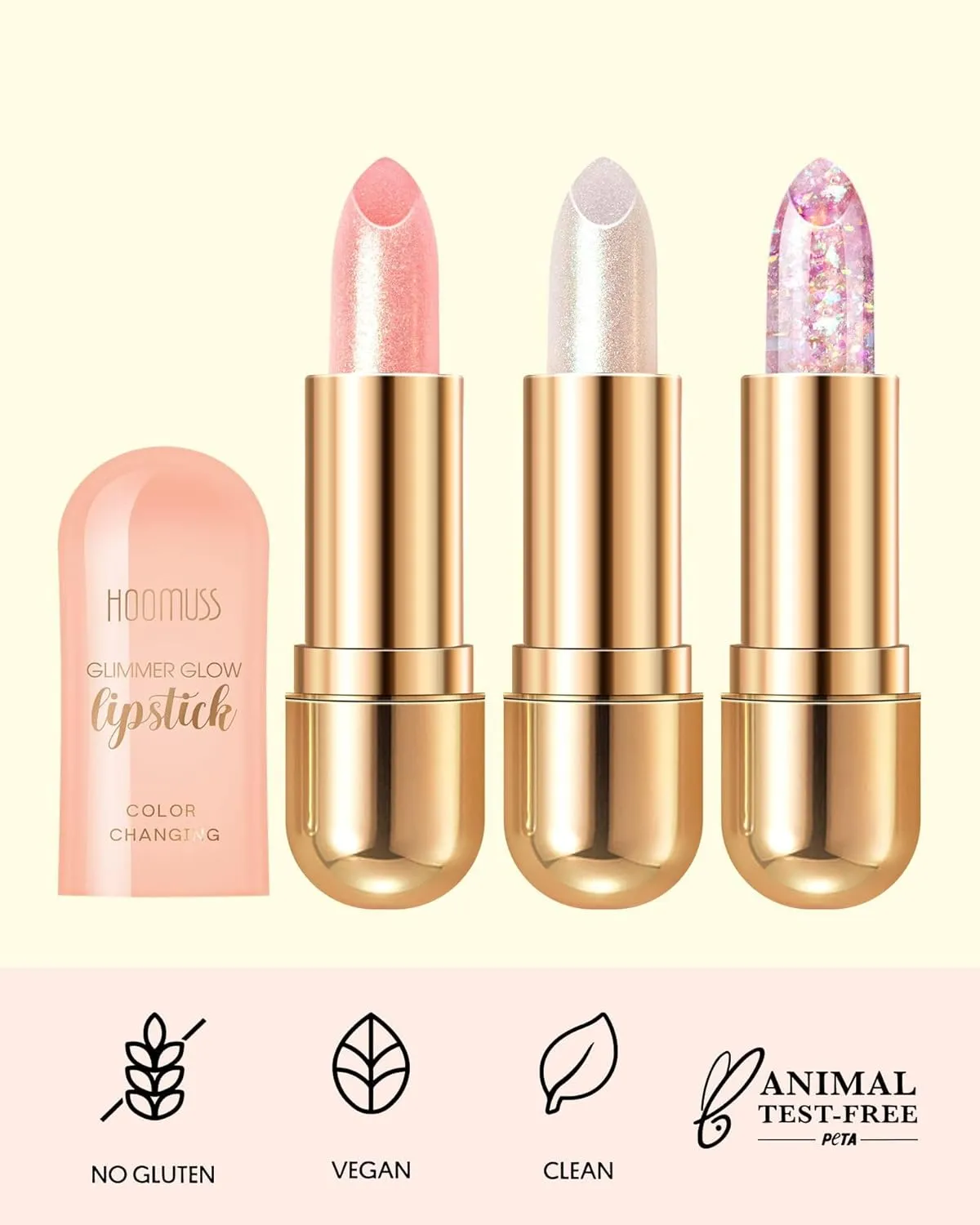 Glimmer Balm Tinted Lip Balm Moisture Hydrate lipsticks PH Lipstick, Color Changing Lipstick Natural Chapstick Glitter Pink Lip Gloss, 3pack