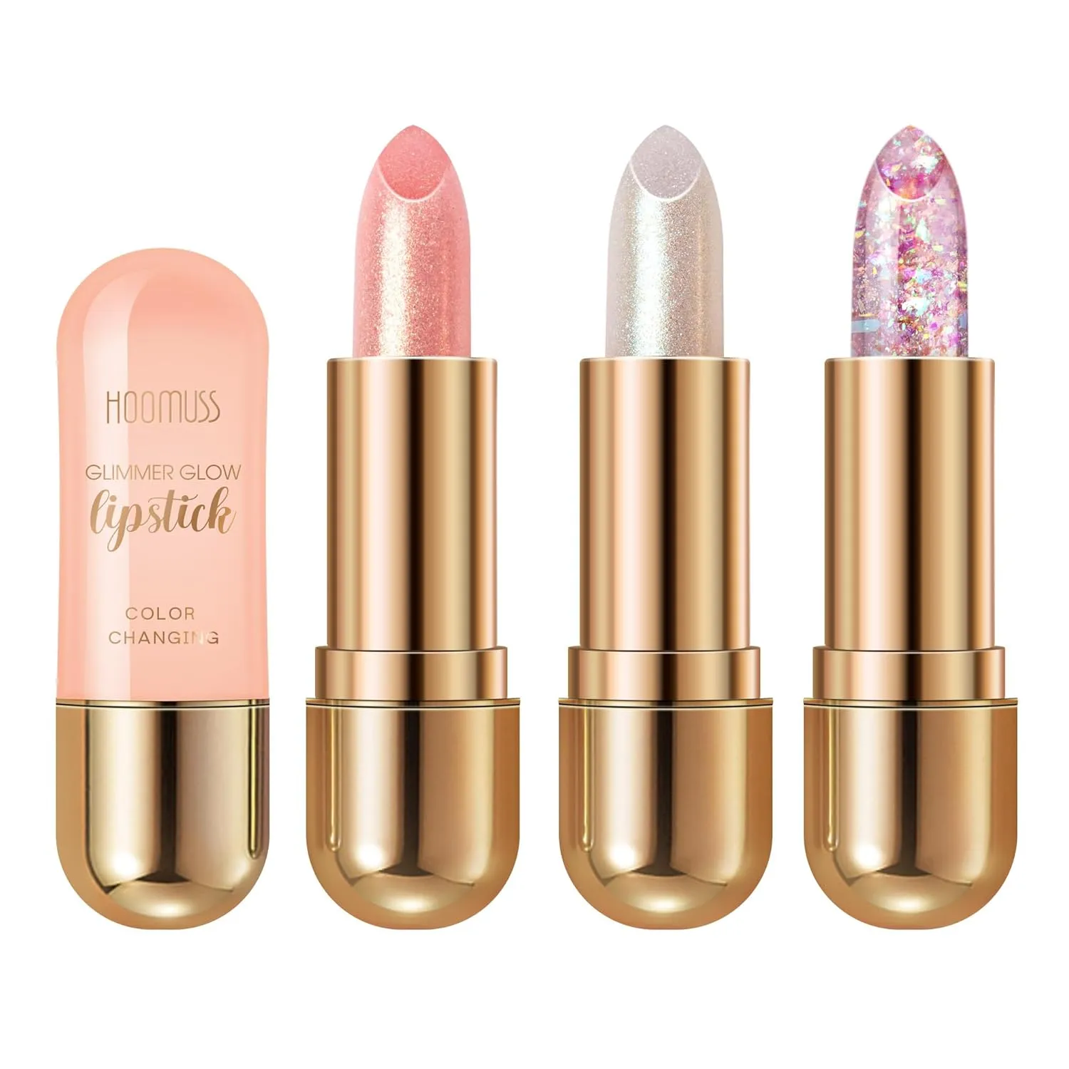 Glimmer Balm Tinted Lip Balm Moisture Hydrate lipsticks PH Lipstick, Color Changing Lipstick Natural Chapstick Glitter Pink Lip Gloss, 3pack