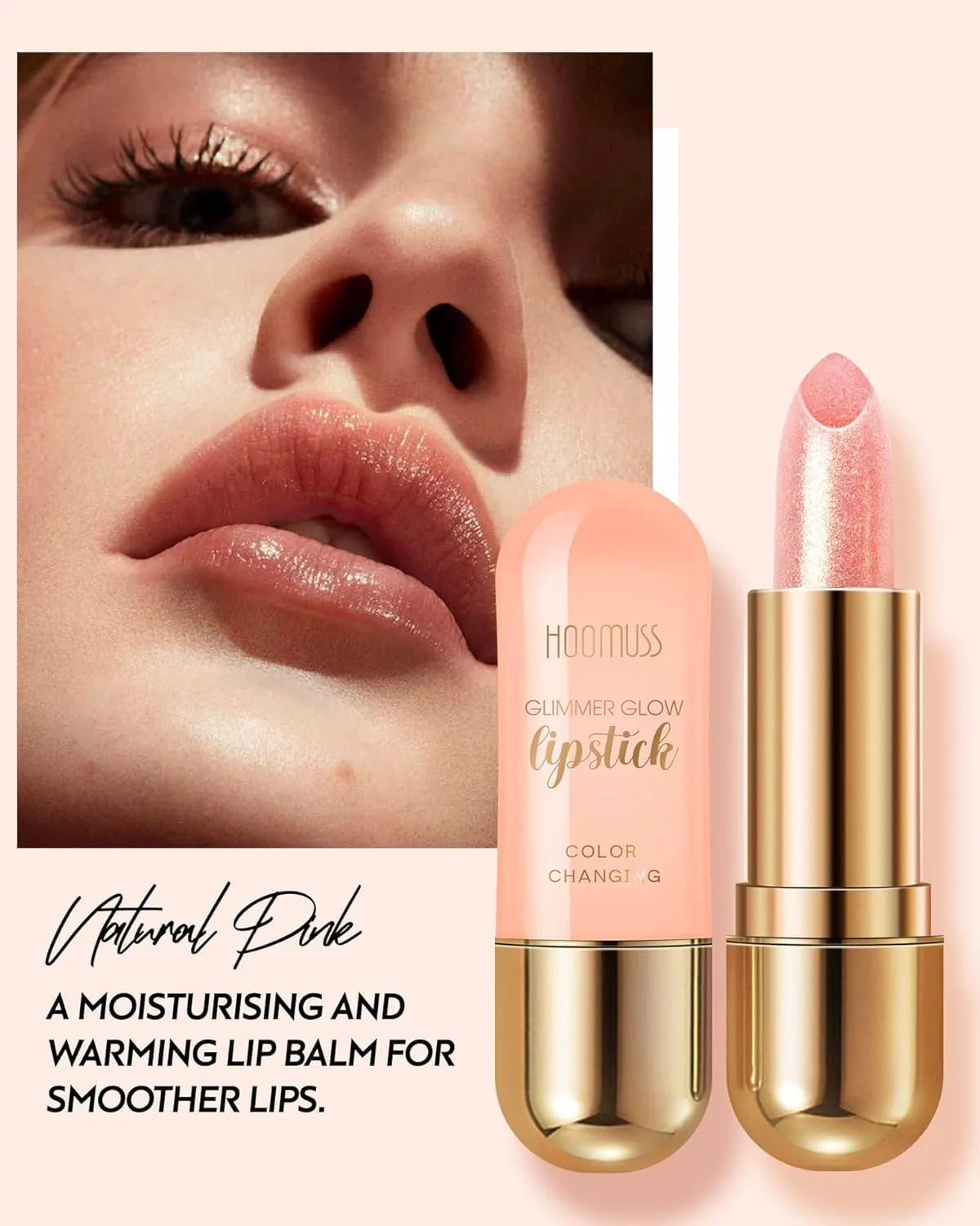 Glimmer Balm Tinted Lip Balm Moisture Hydrate lipsticks PH Lipstick, Color Changing Lipstick Natural Chapstick Glitter Pink Lip Gloss, 3pack