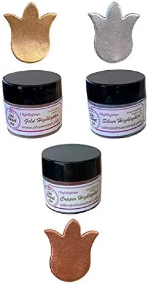 GOLD/SILVERY/COPPERED HIGHLIGHTER DUST SET (3 colors) 4 grams each container, silver highlighter, metallic By Oh! Sweet Art