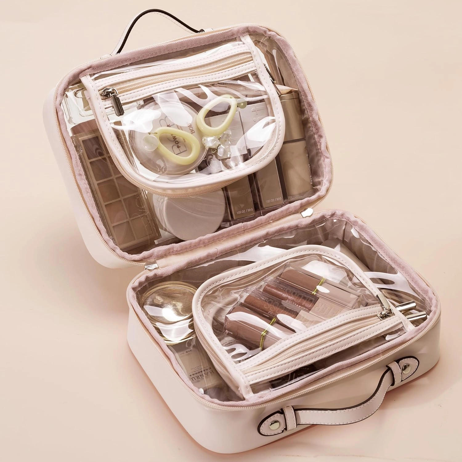 HBselect TSA Approved Toiletry Bag, Clear Makeup Bag Travel Toiletry Bag for Women Girls, Portable Waterproof Makeup Bag Organizer Cosmetic Bag Travel Accessories Essentials (Large Pink)