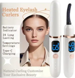 Heated Eyelash Curlers with Battery Indicator, Electric Eyelash Curler 3 Temperature Modes LED Display USB Rechargeable Makeup Tools, Heated Lash Curler Ideal Gift for Women (White)
