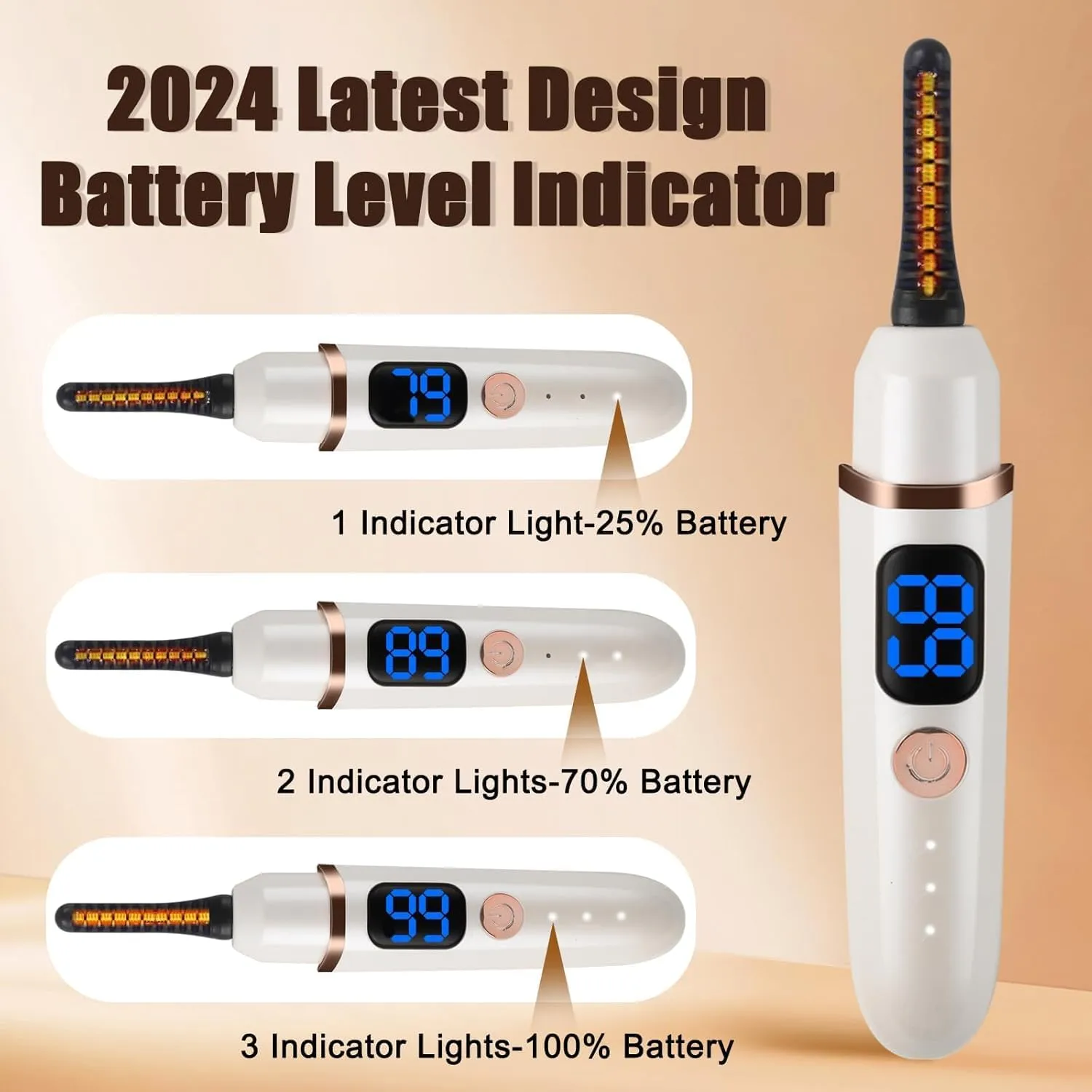 Heated Eyelash Curlers with Battery Indicator, Electric Eyelash Curler 3 Temperature Modes LED Display USB Rechargeable Makeup Tools, Heated Lash Curler Ideal Gift for Women (White)