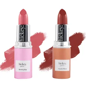 Hickey Lipstick Skinny Dip & Haute Mess Organic Lipstick Refills - Long Lasting Lipstick for Women - Moisturizing Shades, Lip Colors for Women, Gluten-Free & Vegan with Highly Pigmented