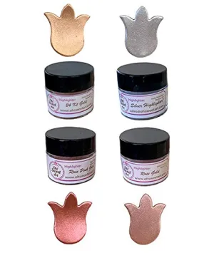 HIGHLIGHTER DUST SET XII (4 colors) 24 K/SILVERY/ROSE PINK GOLD/ROSE BRONZE (4 grams each container) By Oh! Sweet Art
