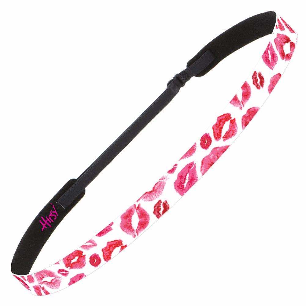 Hipsy Adjustable Non Slip 5/8" Skinny Bling Glitter & Valentine's Day Printed Headband 2-packs for Women Girls and Nurses (Lipstick Kisses & Light Pink Glitter 2pk)