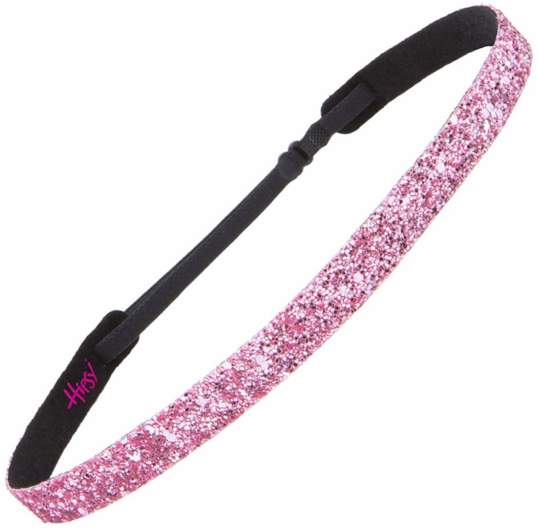 Hipsy Adjustable Non Slip 5/8" Skinny Bling Glitter & Valentine's Day Printed Headband 2-packs for Women Girls and Nurses (Lipstick Kisses & Light Pink Glitter 2pk)