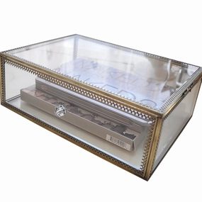 Home Décor Accents Display Clear Glass&Brass Metal Mirror Storage for Jewelry/Cosmetic/ Makeup/Organizer Drawers with Lid Non-Acrylic Individual Use Stackable Case