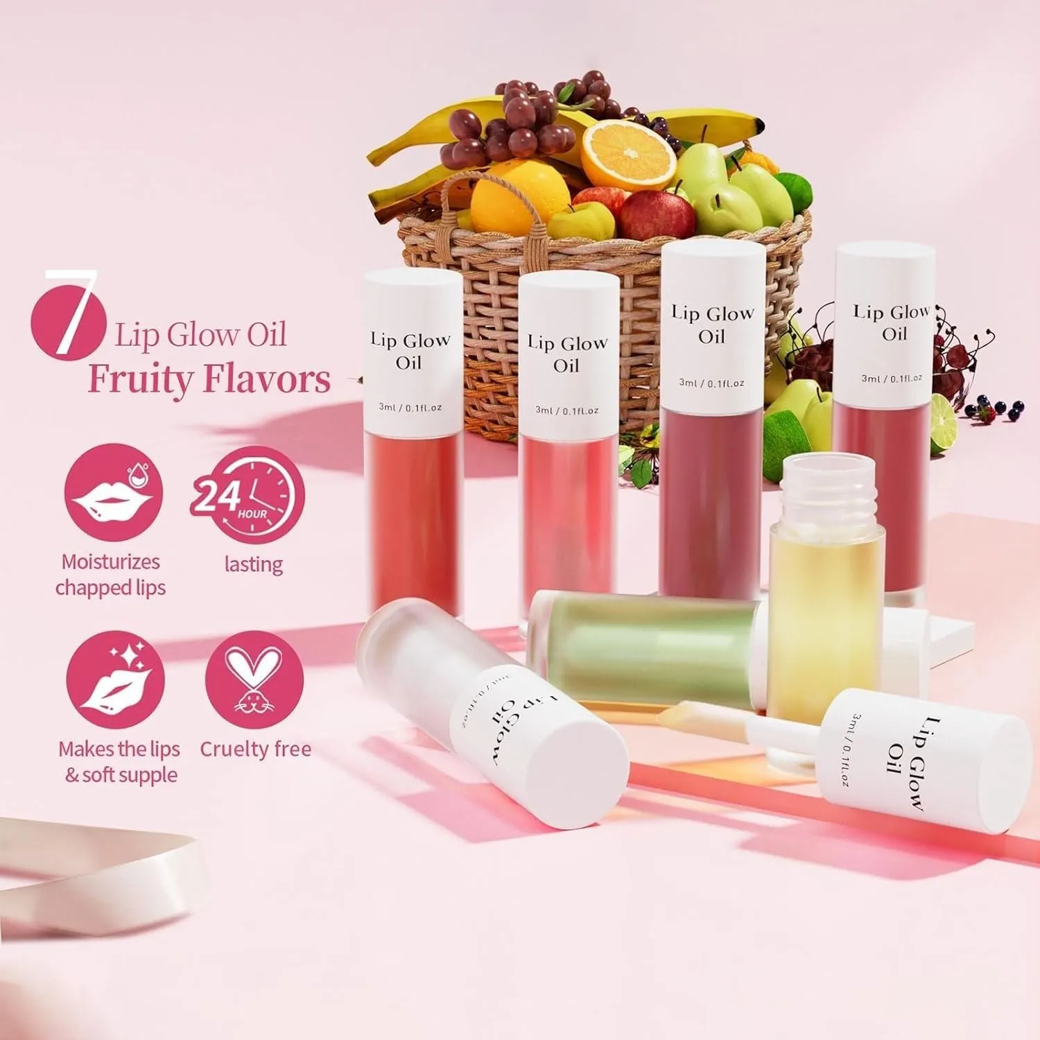 Hydrating Lip Glow Oil-Tinted Lip Oil Lipgloss,Pink Lip Gloss Lipstain Glossy Lip Glaze,Clear Pink Lip Tint Stain,Long Lasting Glow Reviver Lip Care Oil,Women's Day Makeup Gift for Women(Cherry)